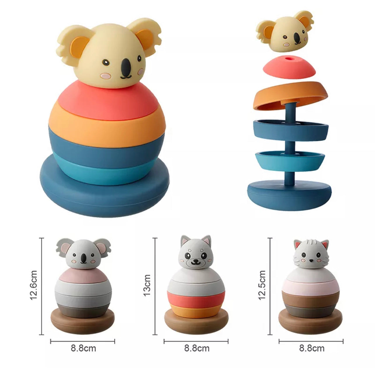Tour Empilable | Chat Corail, Jaune & Bleu