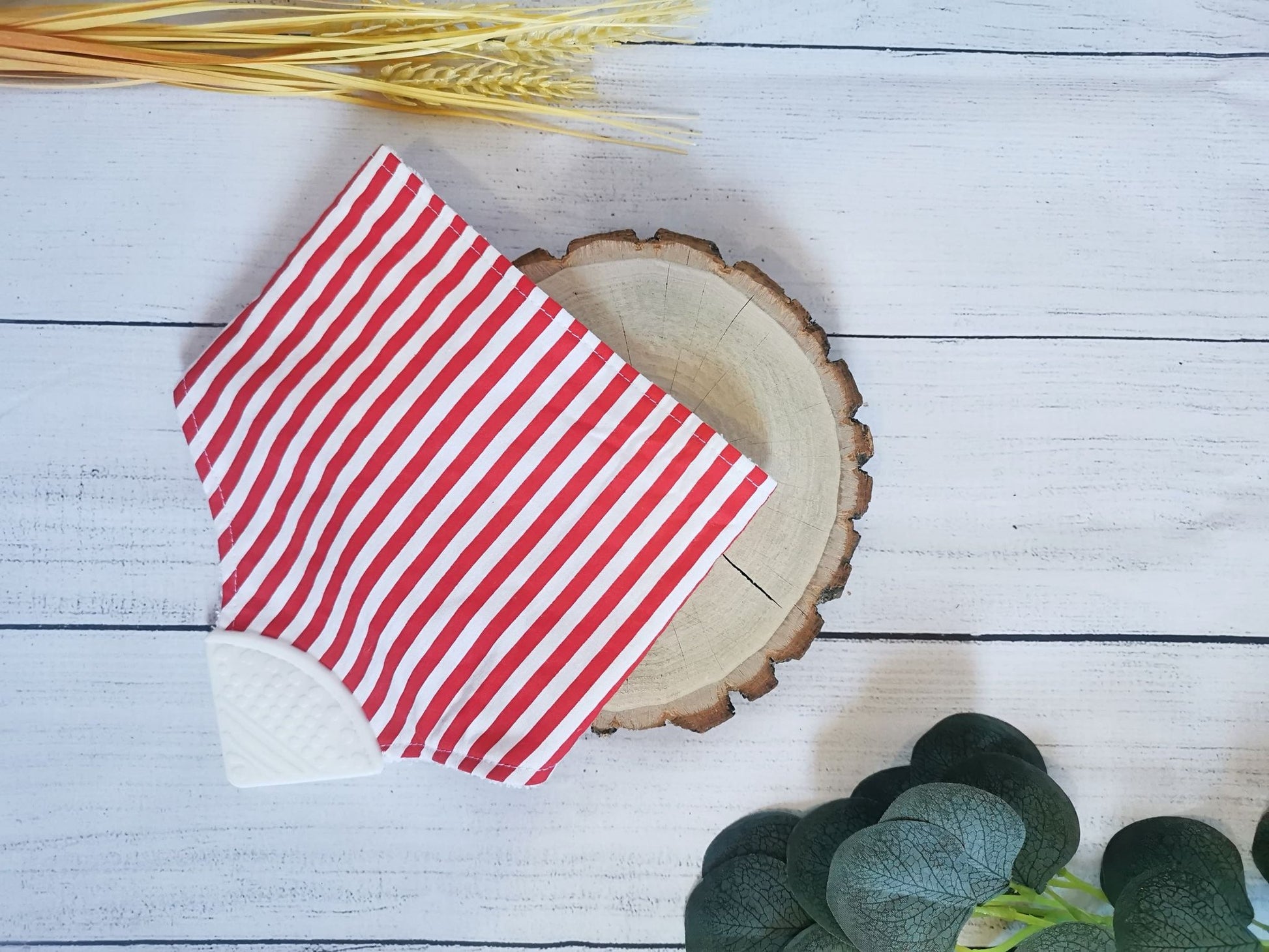 Bavoir Absorbant Avec Embout De Silicone | Rayé Rouge Et Blanc